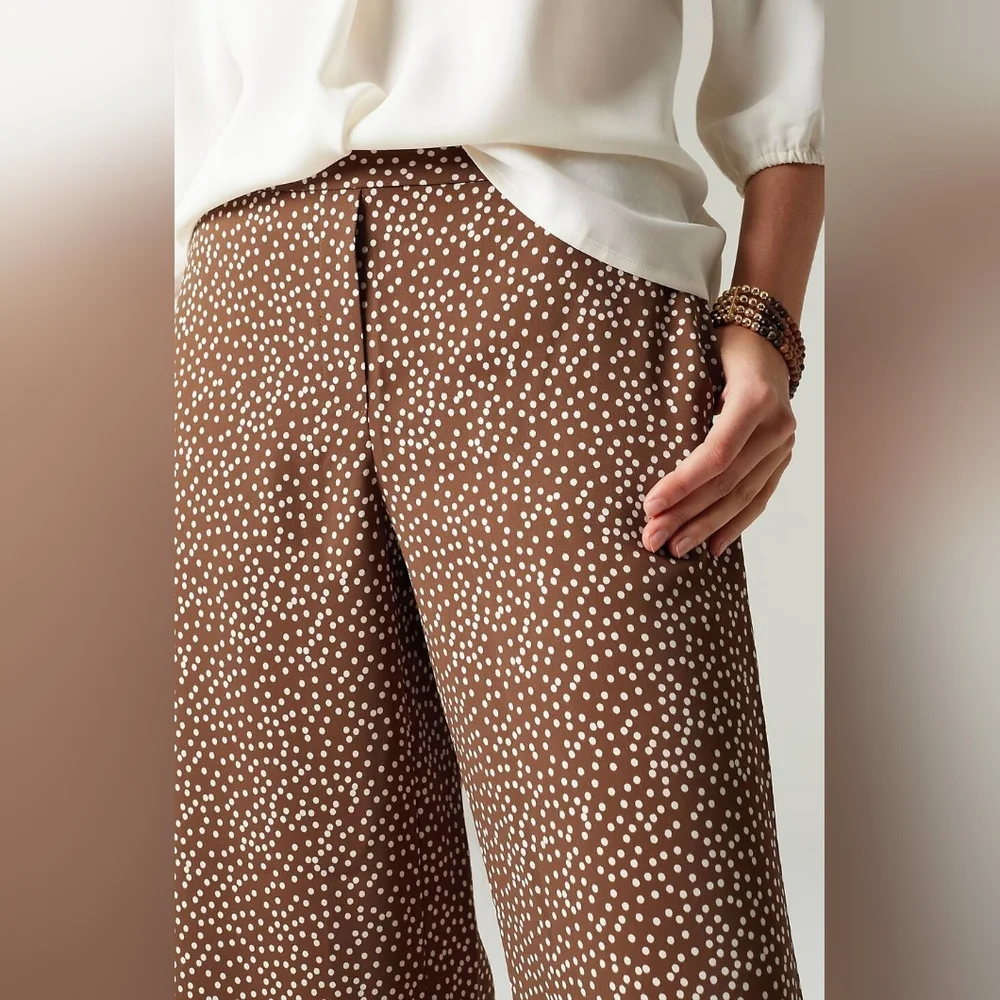 J. Jill Sz 2X Wearever Easy-Care Woven Wide-Leg Crops Brown White Polka Dot WP62_2